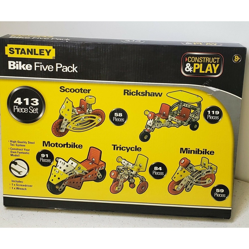 Construct & Play 513 Piece  Stanley Five Bike Pack Set New Sealed